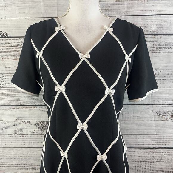 Vintage Misty Lane Dress size 11/12 Black Crepe Ribbons & Bows Wedding Church - Picture 8 of 12